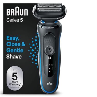 Braun Series 5 Elektrorasierer, EasyClean Rasierer Herren, Wet & Dry, Geschenk Mann, Made in Germany, 51-B1000s, blau im Sale
